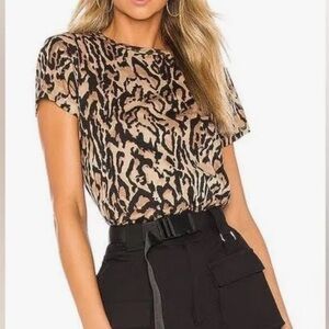 Pam & Gela Leopard Print Brown Crewneck Short Sleeve Basic Tee Size P